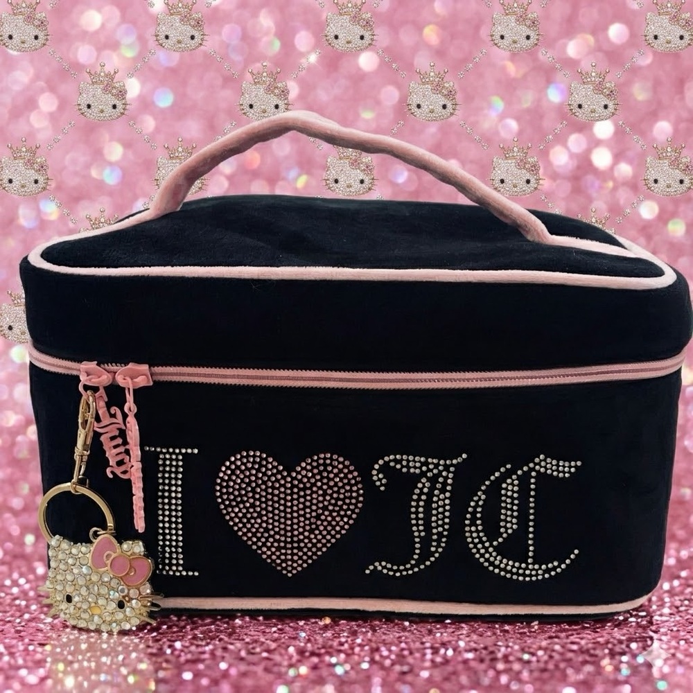 Juicy Couture Black and Pink Makeup Case with hello kitty charm